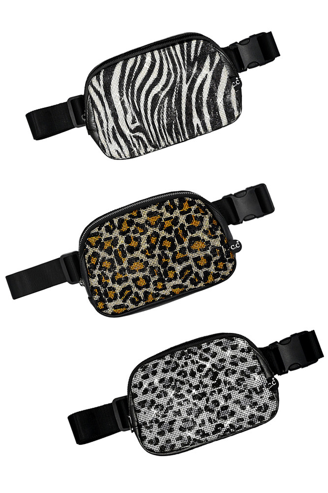 Women's Animal Print Rhinestone Crossbody Fanny Pack Belt Bag by BURACQ