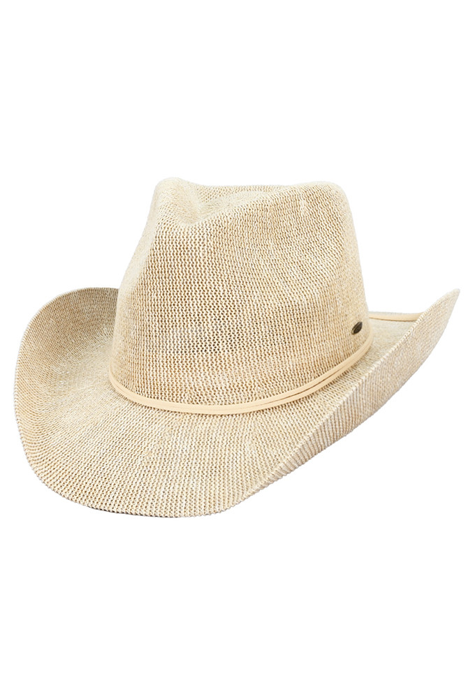 Women's Metallic Band Trim Cowboy Hat in Beige