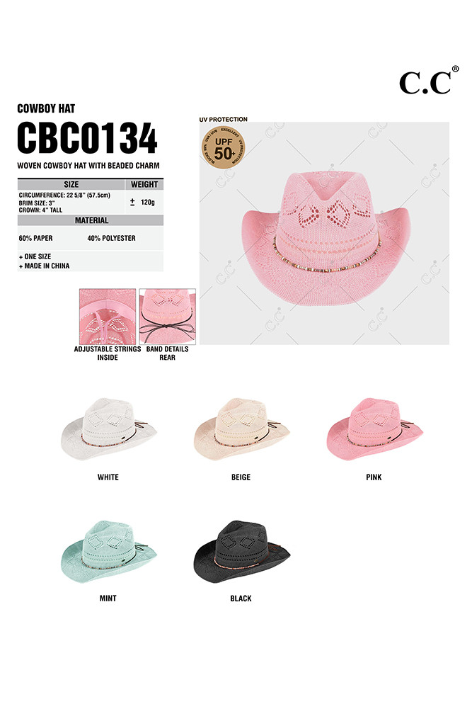 Women's Beaded Charm Trim Woven Cowboy Hat — cowboy hat photo 2