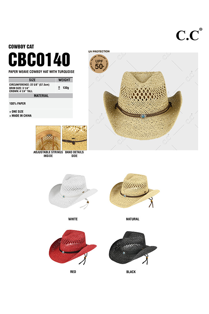 Women's Paper Weave Cowboy Hat with Turquoise — cowboy hat photo 2