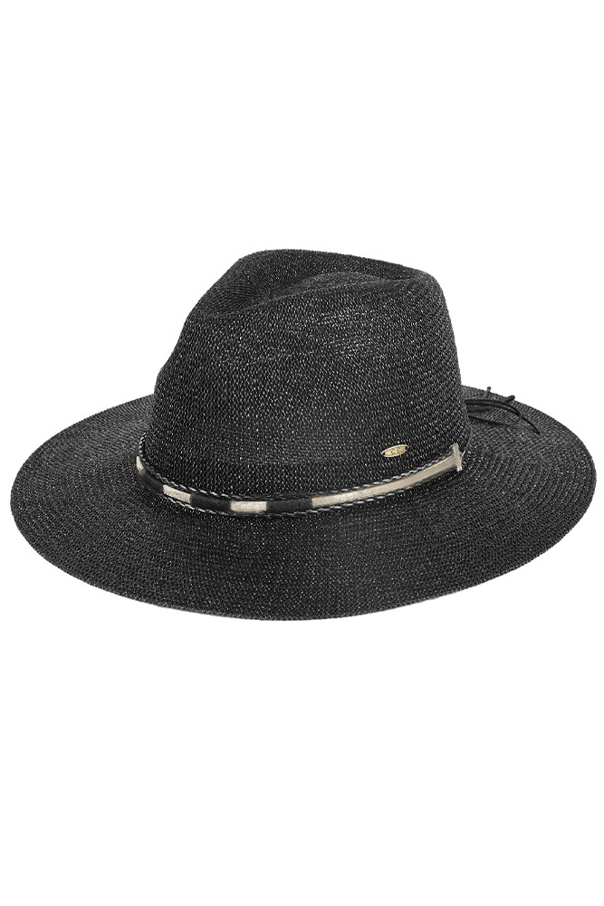 Women's Hard Shaped Panama Hat in Black