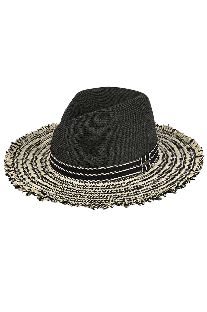 Women's Frayed Edge Panama Sun Hat in Black