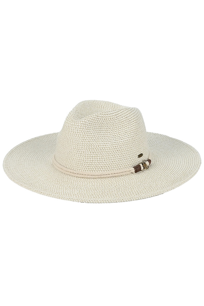 Women's Anchor Rope Trim Band Wide Brim Sun Hat in Cream Multi