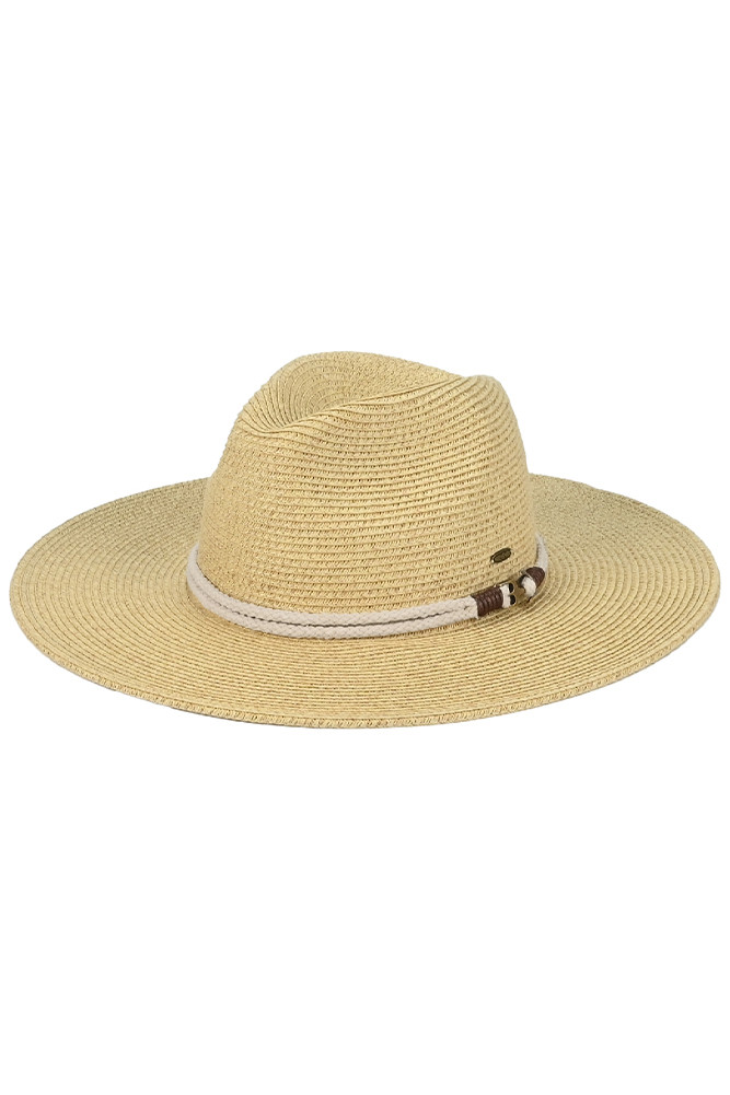 Women's Anchor Rope Trim Band Wide Brim Sun Hat in Natural