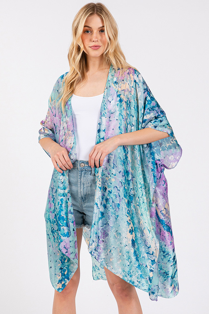 Women's Multi Color Abstract Pattern Silky Feel Kimono by BURACQ