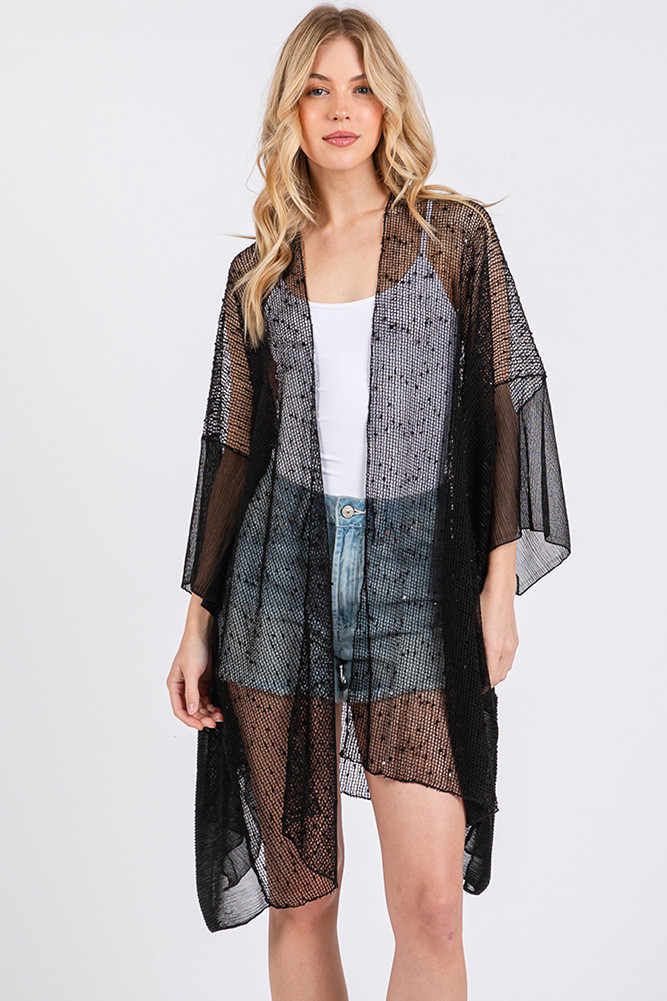 Women's Embellished Sequin Solid Mesh Summer Cover-Up by BURACQ