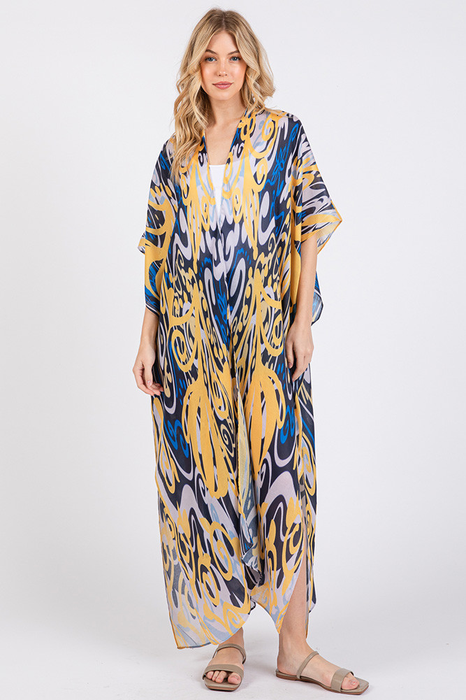 Women's Boho Style Print Open Front Long Summer Kimono by BURACQ
