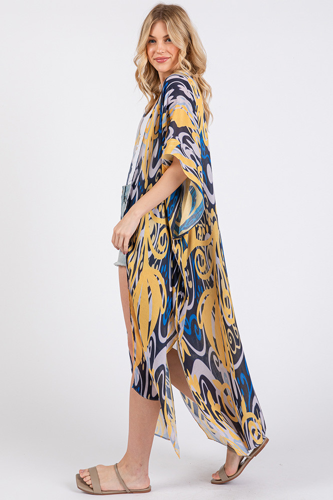 Women's Boho Style Print Open Front Long Summer Kimono — kimono photo 5