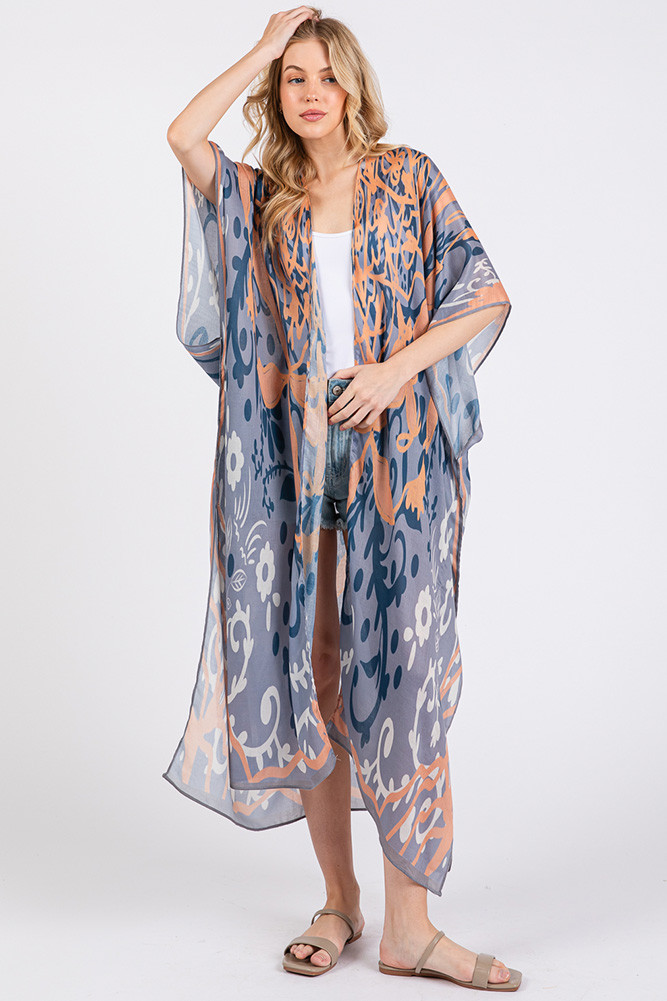 Women's Boho Style Print Open Front Long Summer Kimono by BURACQ