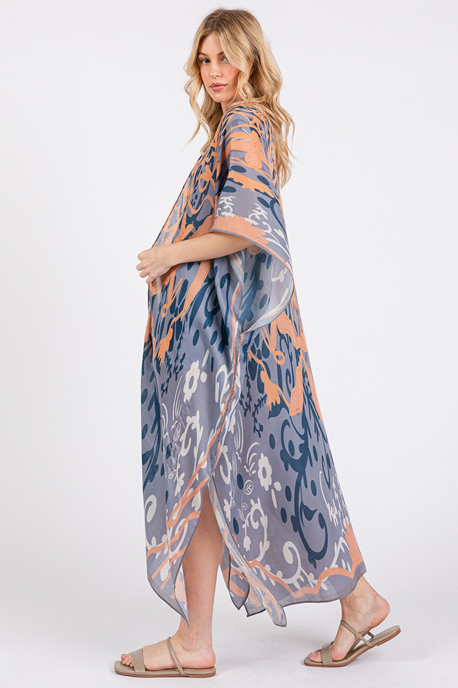 Women's Boho Style Print Open Front Long Summer Kimono — kimono photo 5