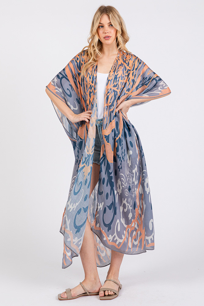 Women's Boho Style Print Open Front Long Summer Kimono — kimono photo 7