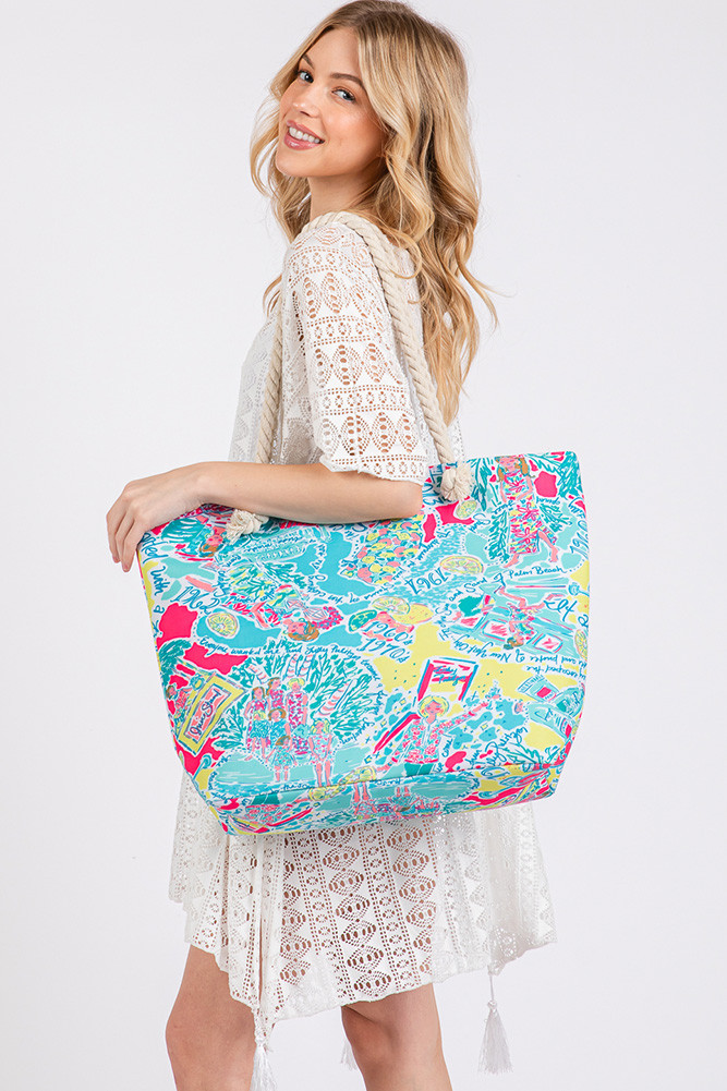 Women's Stylish Illustration Print Summer Tote Bag — tote bag photo 2