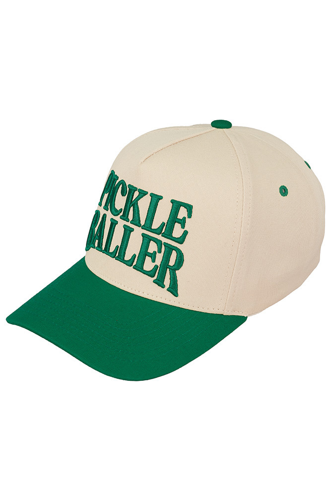 Women's Pickle Baller Embroidered Cotton Baseball Cap in Green