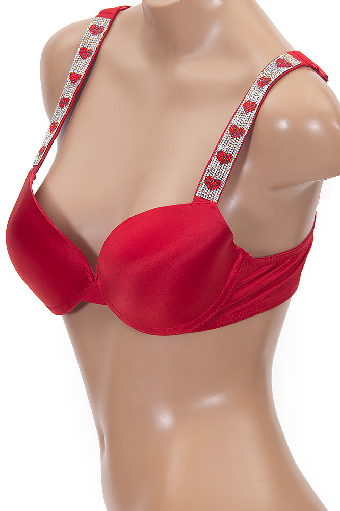 Women's Heart Rhine Stone Pattern Trim Push up Bra — bra photo 3