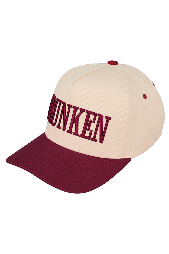 Women's Drunken Embroidered Two-Tone Trucker Cap in Burgundy
