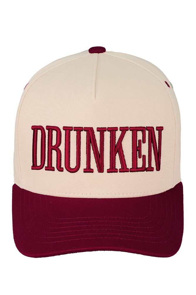 Women's Drunken Embroidered Two-Tone Trucker Cap in Burgundy