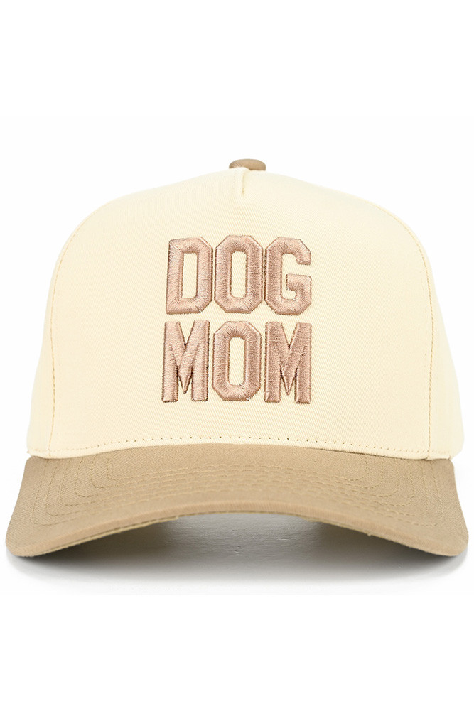 Women's Dog Mom Embroidered Two-Tone Trucker Cap in Beige