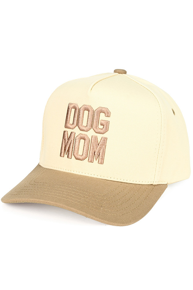 Women's Dog Mom Embroidered Two-Tone Trucker Cap in Beige