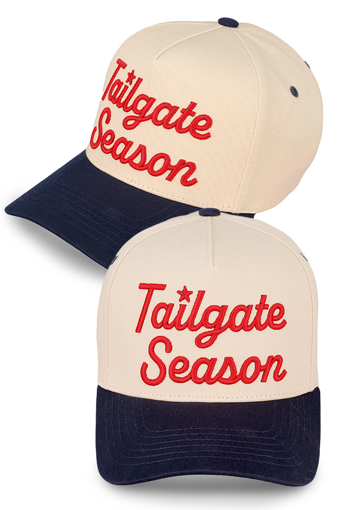 Women's Tailgate Season Embroidered Trucker Cap in Navy by BURACQ
