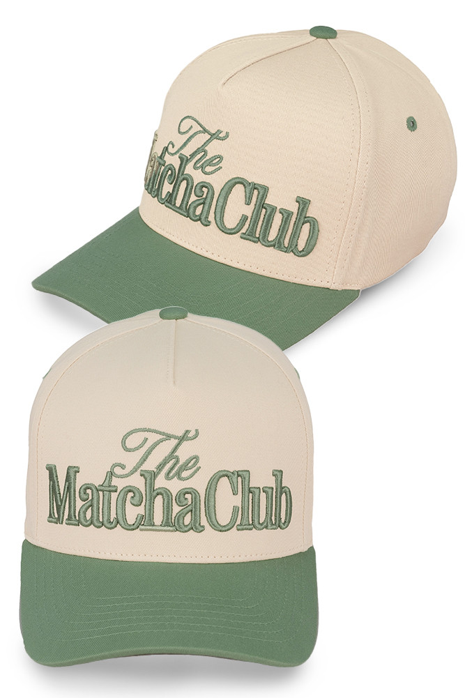 Women's The Matcha Club Embroidered Trucker Cap in Sage by BURACQ