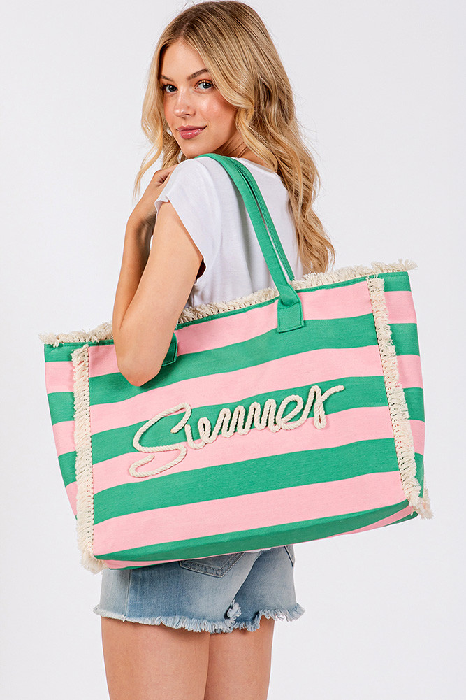 Women's Summer Sewn Rope Striped Pattern Summer Tote Bag by BURACQ