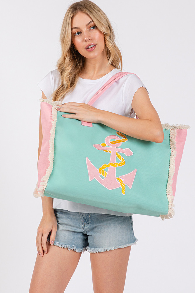Women's Embroidered Design Patch Fringe Summer Tote Bag by BURACQ