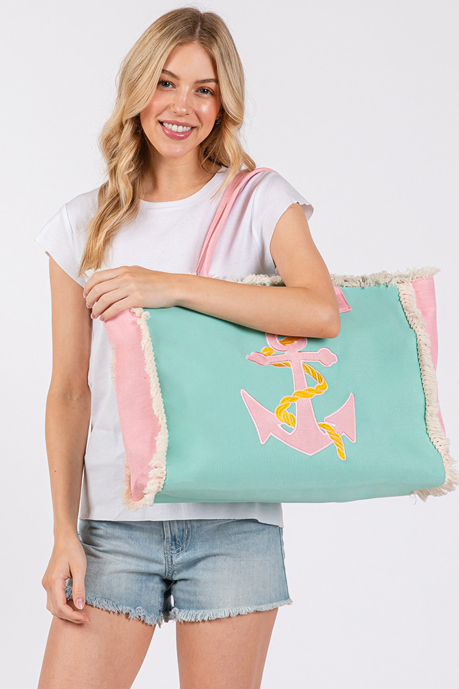Women's Anchor Embroidered Design Patch Summer Tote Bag — tote bag photo 5