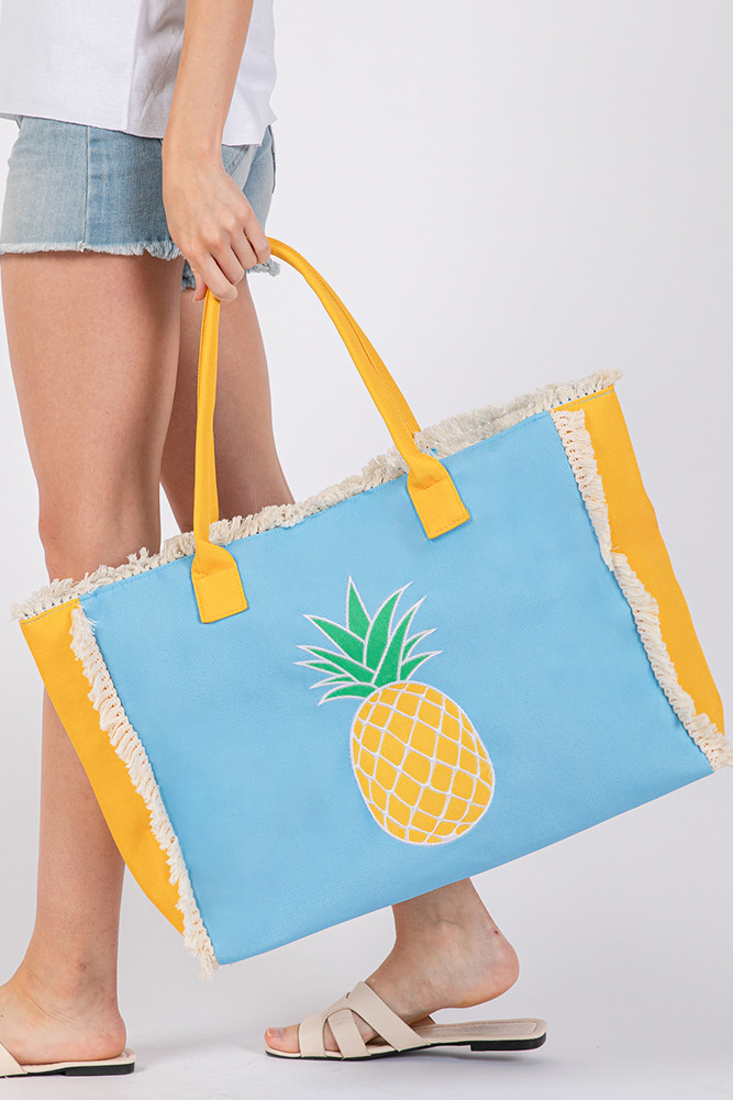 Women's Pineapple Embroidered Design Patch Summer Tote Bag — tote bag photo 4