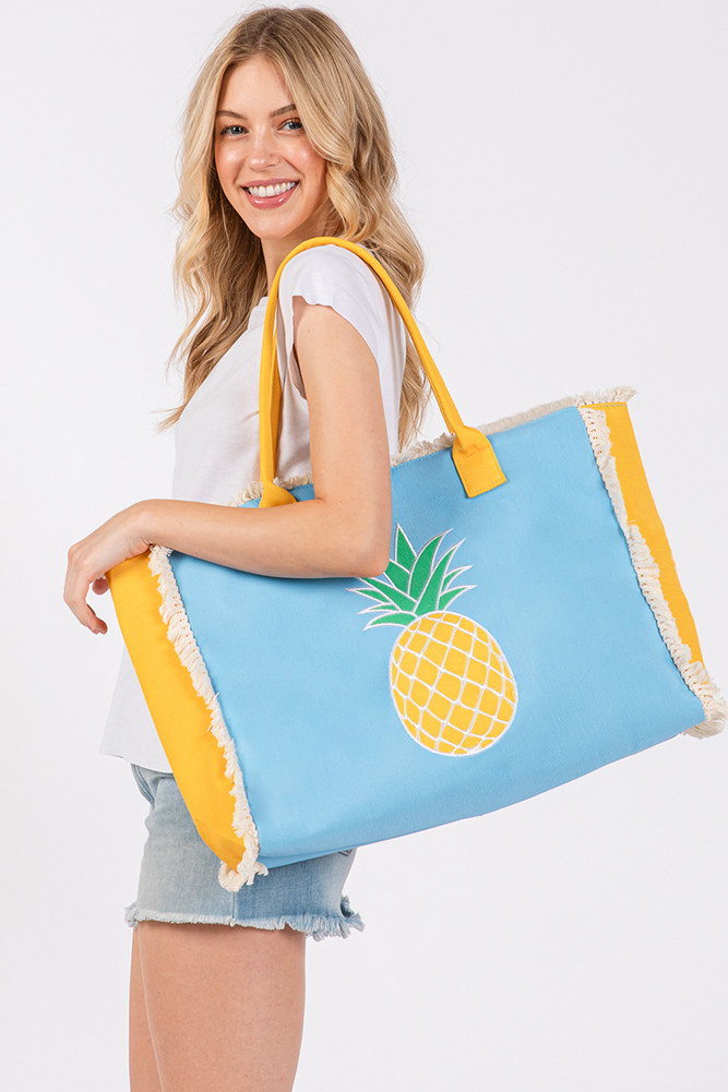 Women's Pineapple Embroidered Design Patch Summer Tote Bag — tote bag photo 5