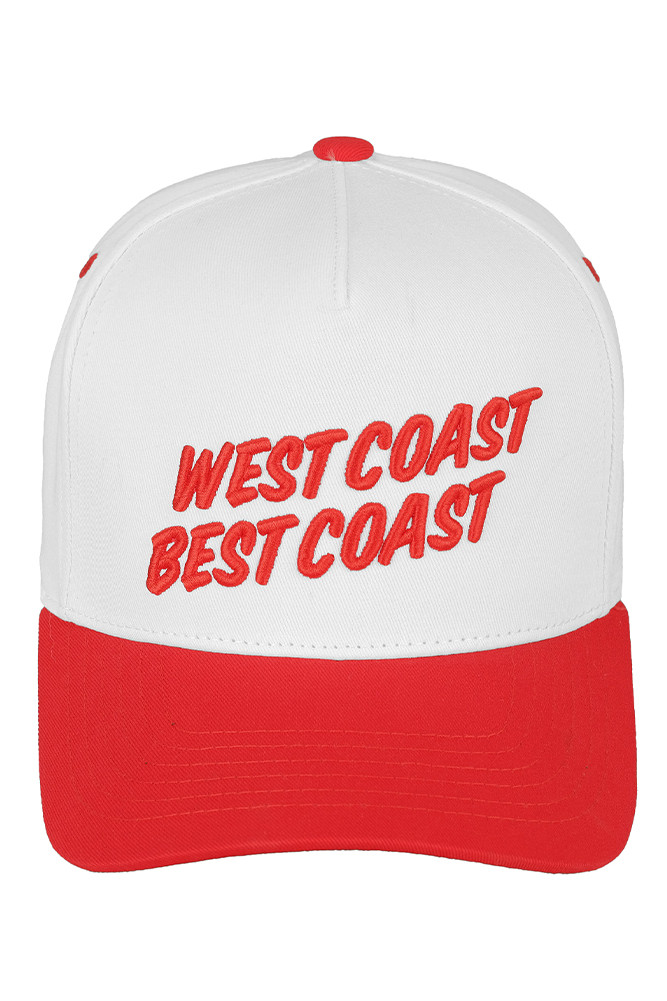 Women's West Coast Best Coast Cotton Trucker Cap in Red