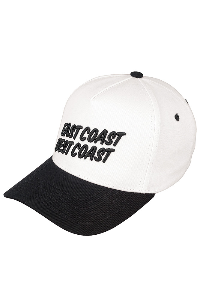 Women's East Coast Best Coast Cotton Trucker Cap in Black