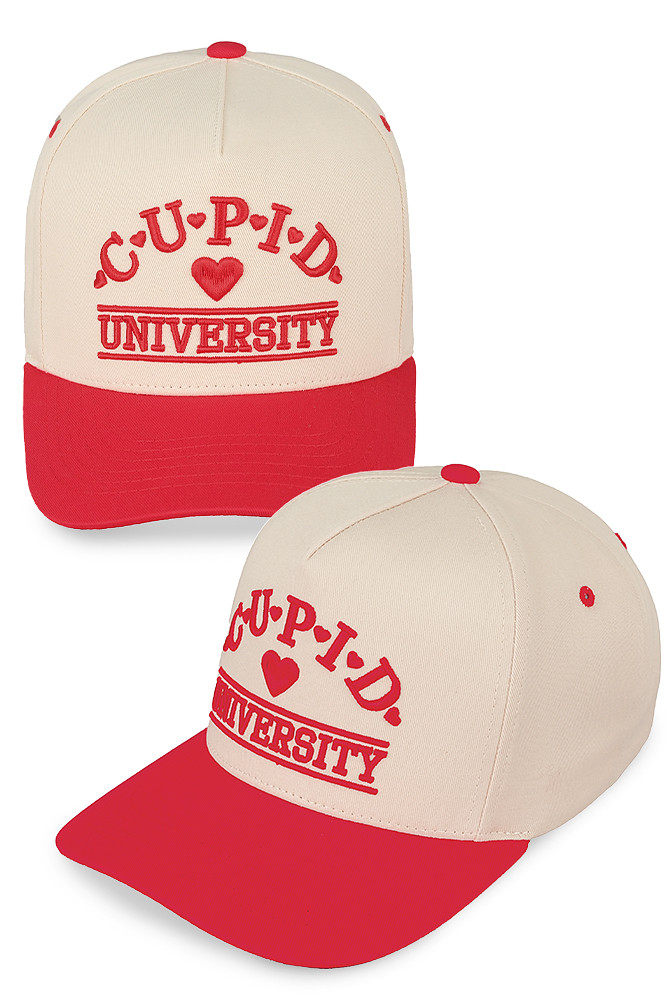 Women's Cupid University Embroidered Cotton Trucker Cap in Red by BURACQ