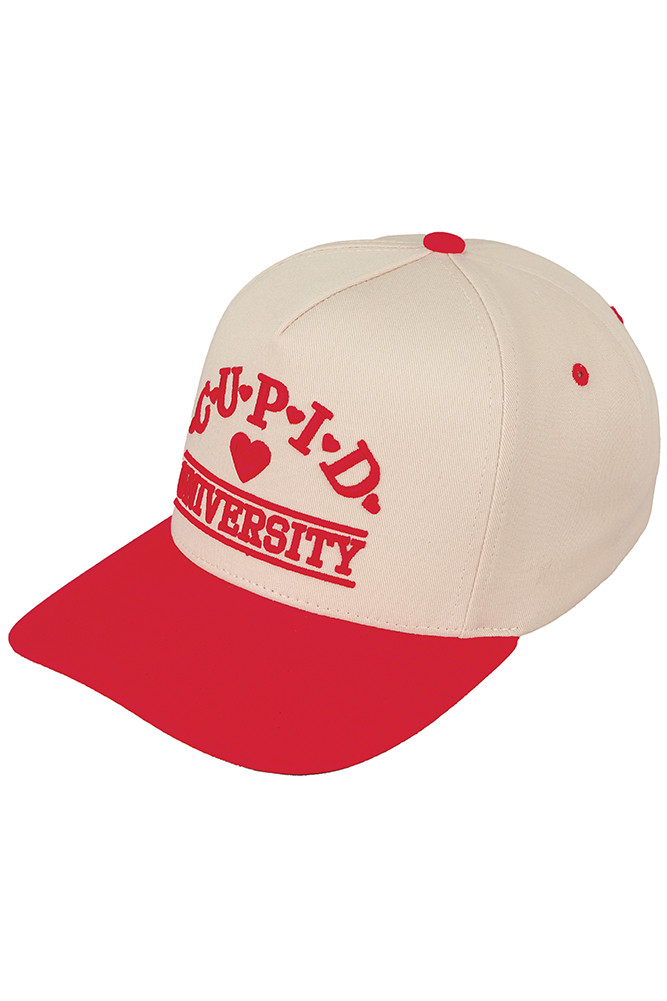 Women's Cupid University Embroidered Cotton Trucker Cap in Red