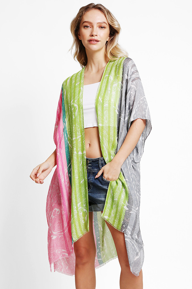 Women's Paisley Pattern Stripe Summer Kimono Cover-Up by BURACQ