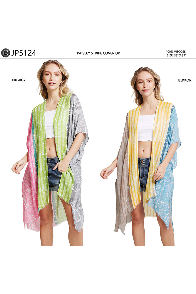 Women's Paisley Pattern Stripe Summer Kimono Cover-Up — cover-up photo 2