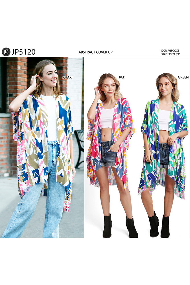 Women's Geometric Abstract Summer Kimono Cover-Up — cover-up photo 2