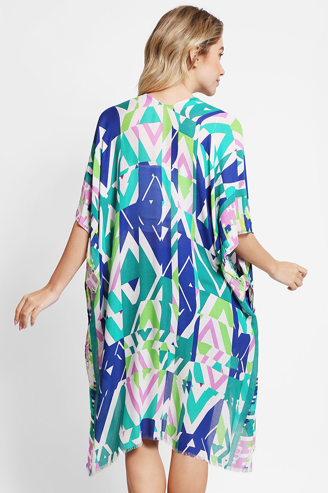 Women's Geometric Abstract Summer Kimono Cover-Up in Green