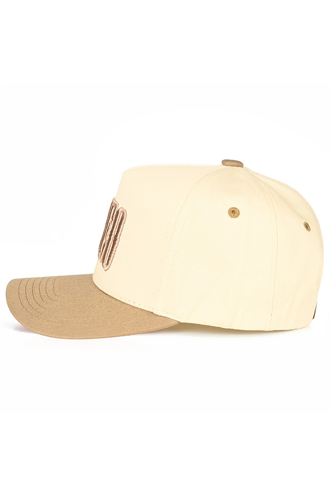 Women's Rodeo Letter Embroidered Snapback Trucker Hat in Beige