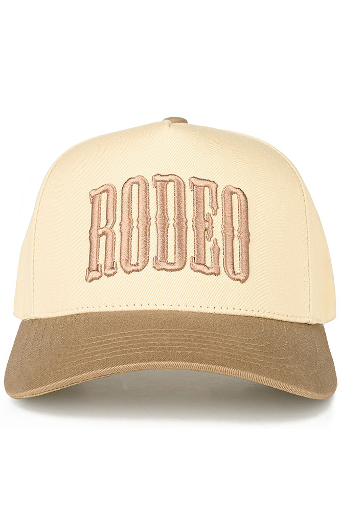 Women's Rodeo Letter Embroidered Snapback Trucker Hat in Beige