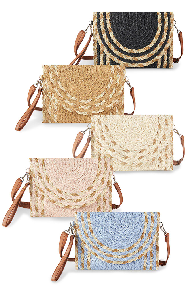 Women's Mix Color Detail Straw Summer Clutch Crossbody Bag by BURACQ