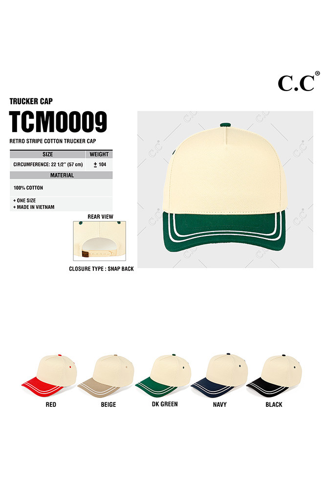 Women's Two-Tone with Retro Stripe Cotton Trucker Cap — trucker hat photo 2