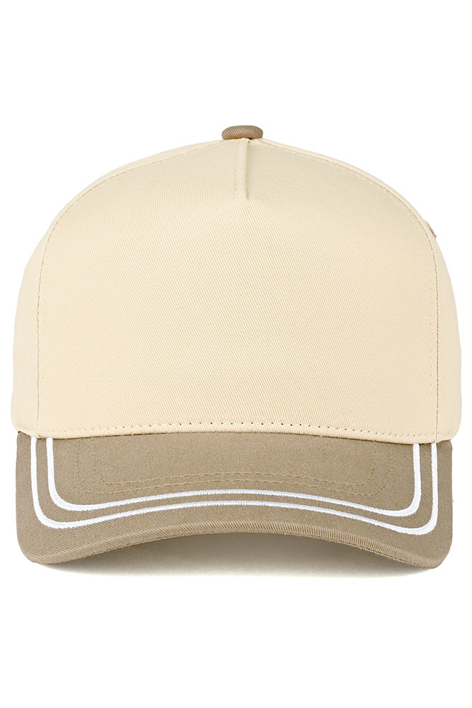 Women's Two-Tone with Retro Stripe Cotton Trucker Cap in Beige