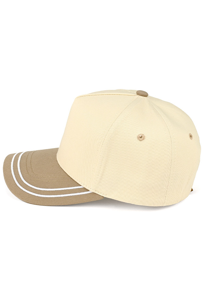 Women's Two-Tone with Retro Stripe Cotton Trucker Cap in Beige