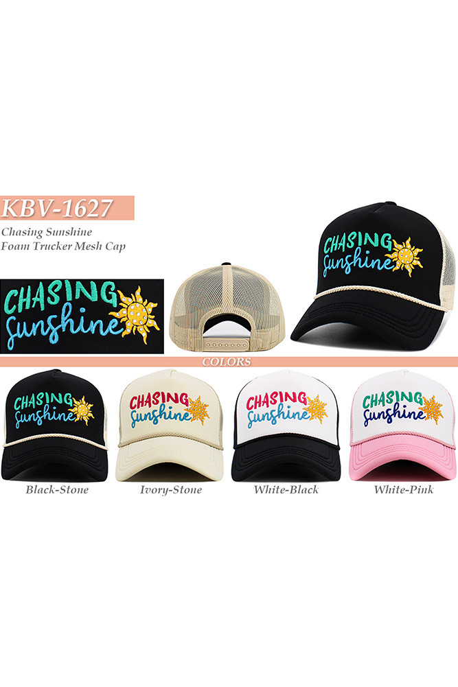 Women's Chasing Sunshine Letter Foam Trucker Hat Mesh Cap — trucker hat photo 2