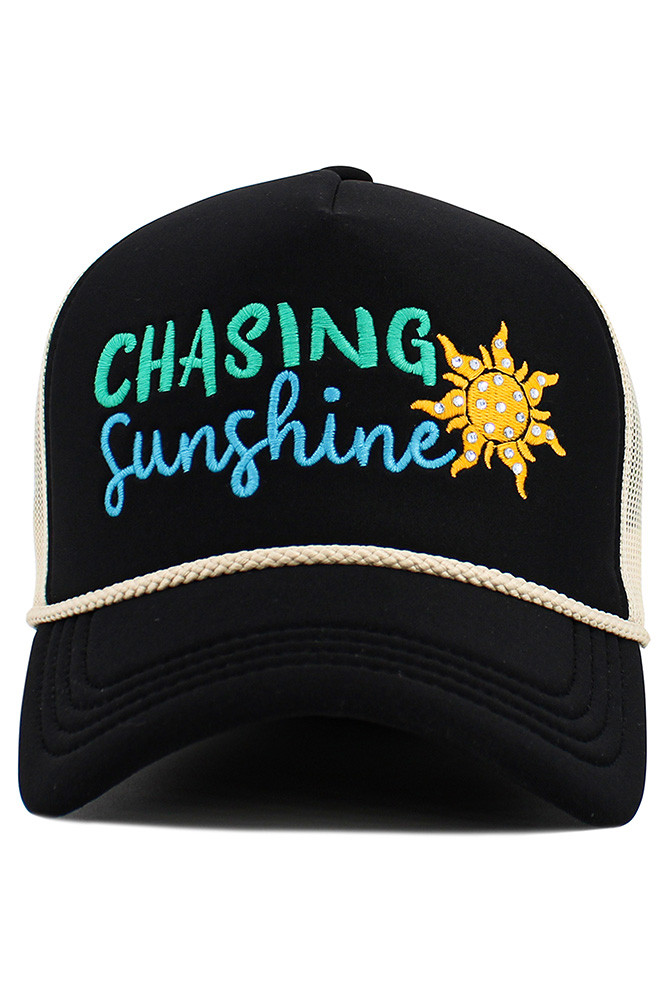 Women's Chasing Sunshine Letter Foam Trucker Hat Mesh Cap — trucker hat photo 3