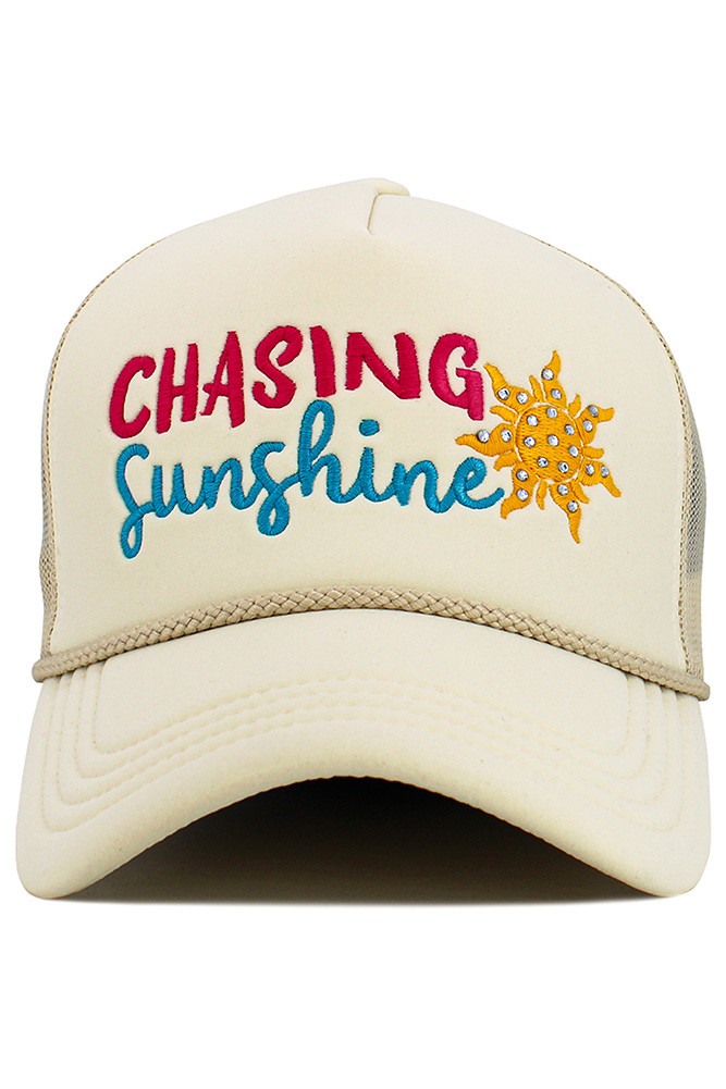 Women's Chasing Sunshine Letter Foam Trucker Hat Mesh Cap — trucker hat photo 7