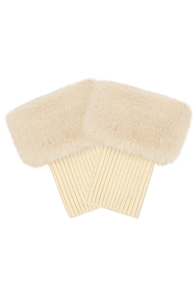 Women's Metallic Glitter Short Fur Knit Boot Cuffs in Beige