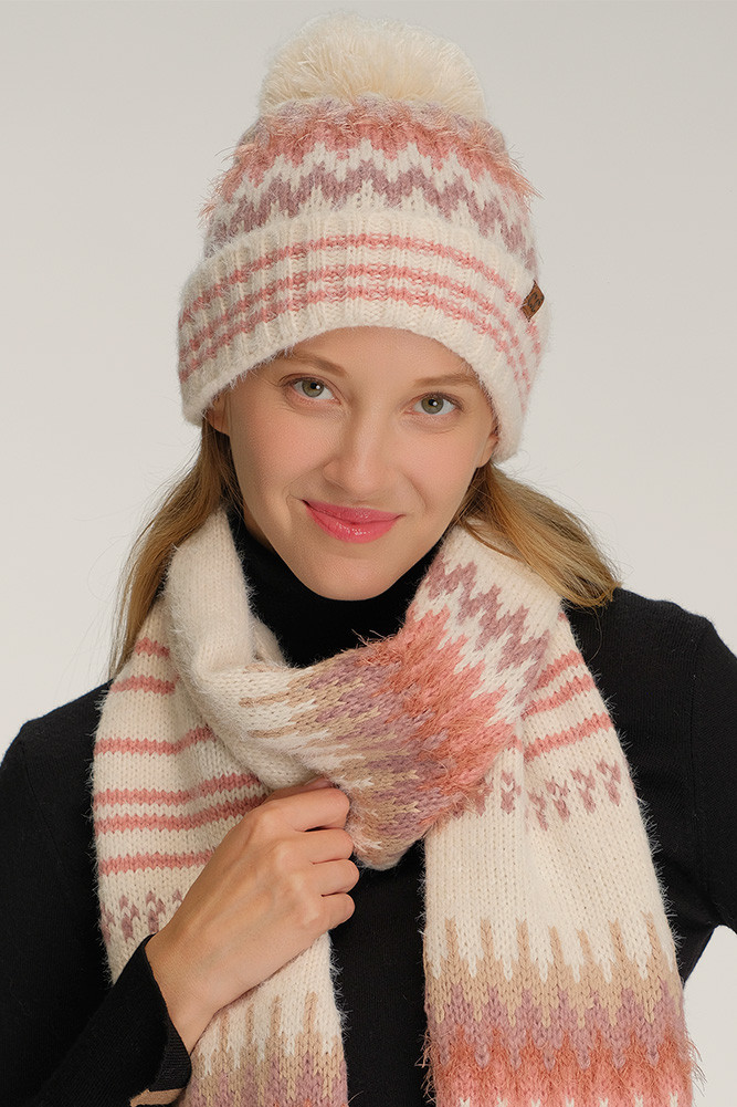 Women's Multi Color Chevron Pom Beanie Winter Hat by BURACQ