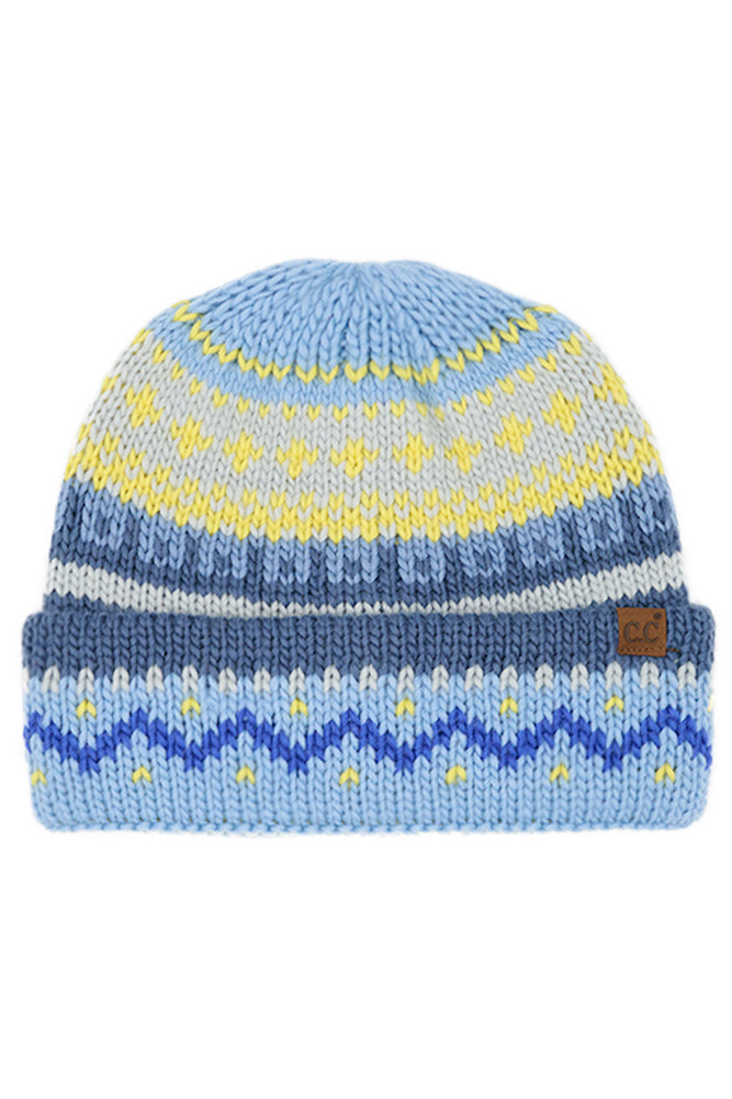 Women's Colorful Pattern Fair Isle Beanie Winter Hat in Blue