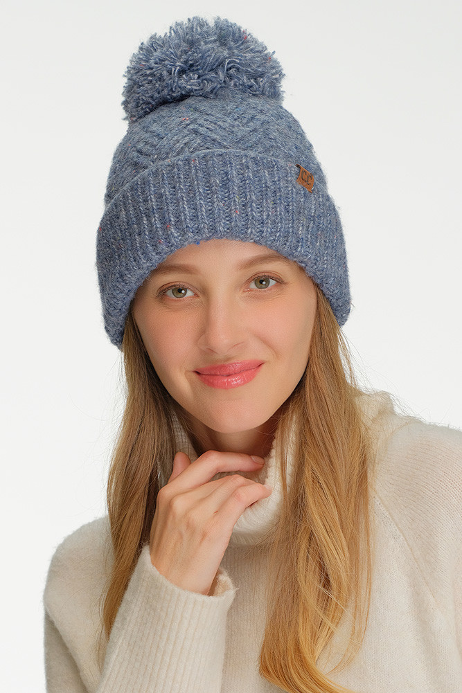 Women's Criss-Cross Pattern Yarn Pom Beanie Winter Hat by BURACQ